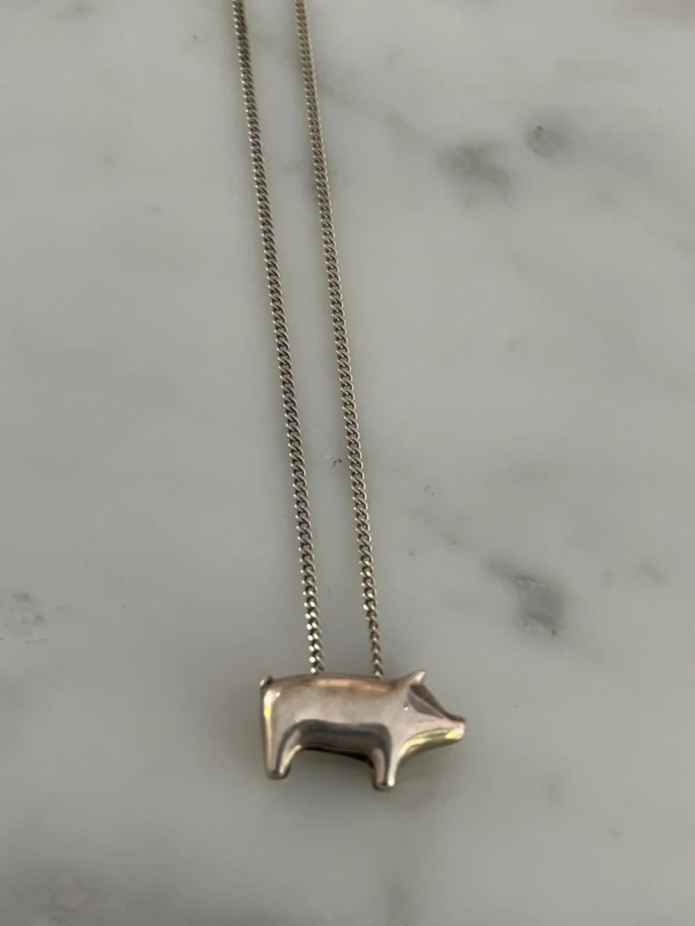 Silver Pig Pendant Necklace - Minimalist Animal Charm - Picture 1 of 2